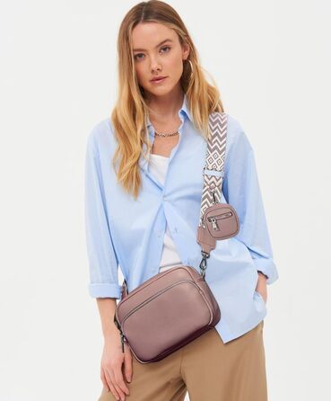 Сумка жіноча через плече крос-боді PU шкіра (темно-рожева) з віднімним ремінцем