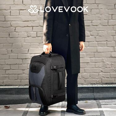 LOVEVOOK Рюкзак для ручної поклажі, великий, розширюваний, туристичний, чоловічий, для ноутбука 17 дюймів, 50L, чорно-сірий