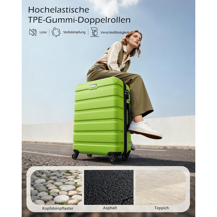 Набір валіз COOLIFE 3 шт. (M, L, XL) з ABS+PC, зелений, з TSA замком та обертовими колесами