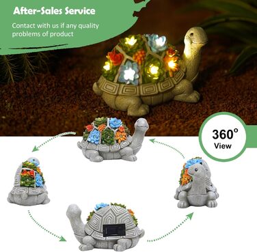 Yeomoo Solar Garden Figurines Turtle Garden Decor for Outdoors, with Succulents and 7 LED Lights Home Balcony Decoration, Cute Figurines Gifts for Women/Mom Decor for Room Terrace