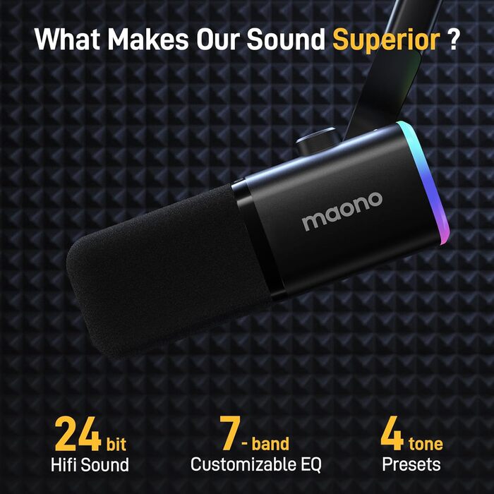 Мікрофон MAONO XLR-USB PD100X для стримінгу, подкастів, YouTube та ігор. Динамічний мікрофон з регулюванням гучності та програмним забезпеченням. Сумісний з PS4, PS5, Mac, PC. Чорний колір
