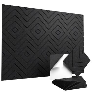 Самоклеючі акустичні панелі Vieshful для шумоізоляції стін та стелі, 10 шт, 30x30x1 см, чорні — звукопоглинаючі плити для студії, офісу та спальні