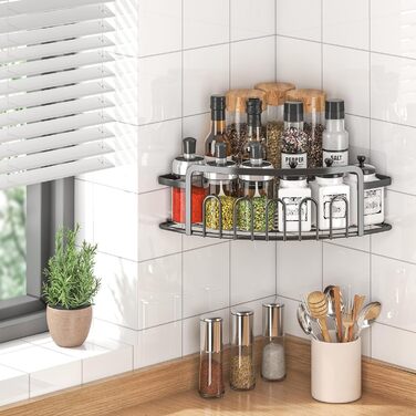 ACMETOP Shower Shelf No Drilling 2-Pack, SUS304 Stainless Steel Bathroom Organizer Corner Shelf, Bathroom Shelf with 10 Hooks and 6 Adhesives, Shower Shelf, Shower Basket for Bathroom Kitchen (Black)