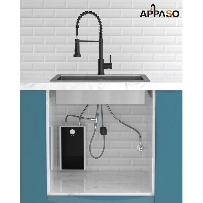 Кран кухонний APPASO 3-в-1 чорного кольору з трьома виходами, для фільтрації води, поворотний на 360°, з двома ручками, з нержавіючої сталі, низький тиск