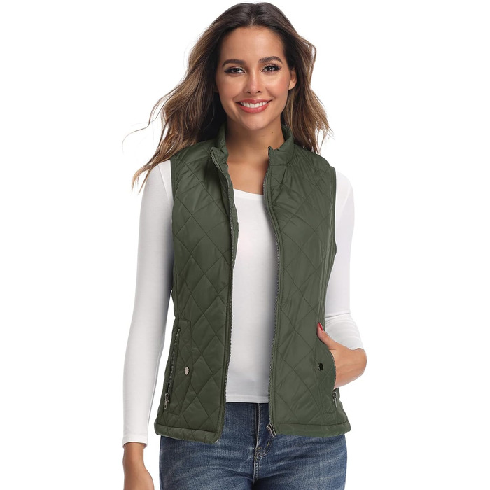 Жіноча легка куртка Longking з блискавкою, без рукавів, топ, кофта, для активного відпочинку (L, хакі)