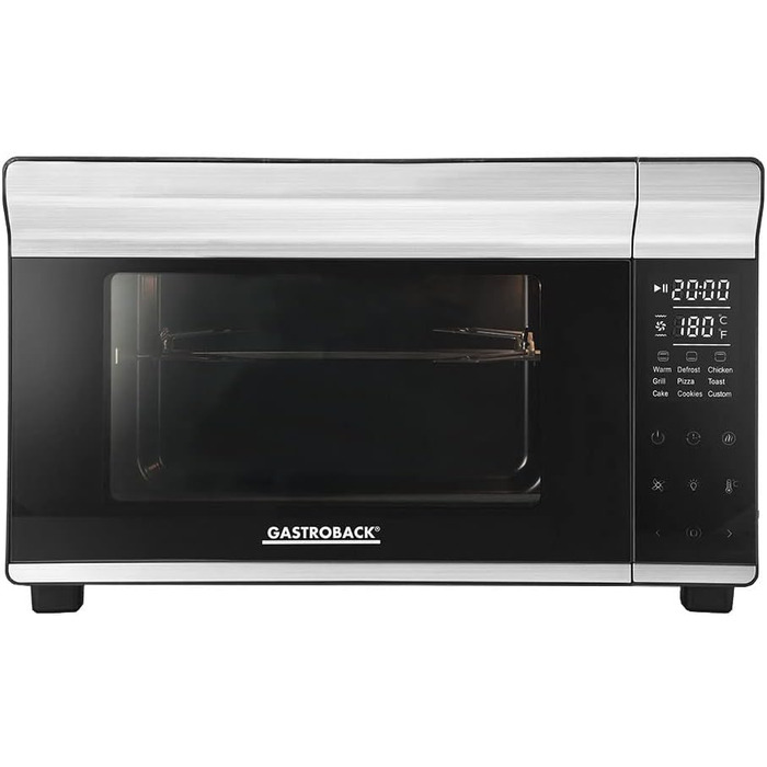 Міні-піч GASTROBACK Bake & Grill з конвекцією, 26 л, 5 функцій, Cool Touch, камінь для піци, дека, решітка та шампур