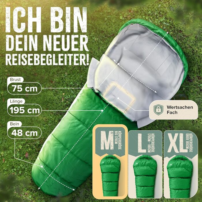 Спальник Schafsack Outdoor I - теплий, 300GSM, 1700г, для весни, осені та зими (-5°C до 10°C), M-X, зелений