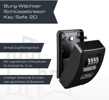 Ключниця-сейф Burg Wächter Key Safe 10 з 4-цифровим кодом для зовнішнього та внутрішнього встановлення, чорна