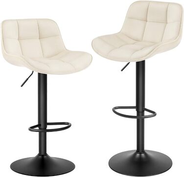 EUGAD Adjustable Bar Stools 2-Pack - 360° Swivel, Backrest & Footrest - Cream Velvet Upholstered Bar Stools for Kitchen Island, Metal Frame