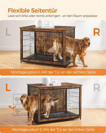 Клітка для собак Feandrea з функцією столику, сучасна собача будка для собак до 36 кг, міцна, для дому, з висувним піддоном, 2 двері, вінтажний коричневий PFC004X01, 112 x 75 x 82 см