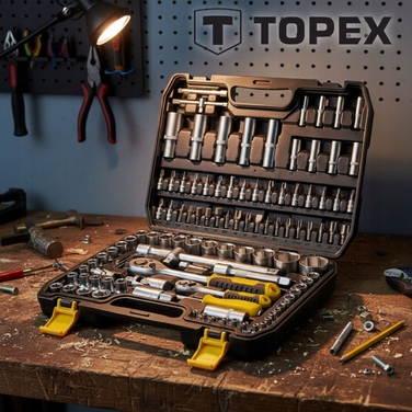 Набір інструментів TOPEX: торцеві головки 110 предм. (1/4