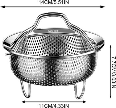 Димер для каструль, Ø14см: нержавіюча сталь 304, для приготування на пару, універсальний, підходить для каструль, сковорідок, мультиварки, швидкої каструлі, Instant Pot