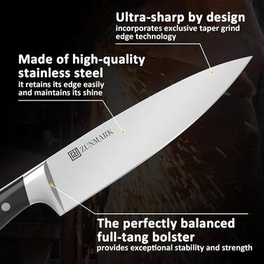 Набір ножів у блоці 13 предметів з нержавіючої сталі з ергономічними ручками, кухонний набір ножів, дерев'яний блок з шкіряним ремінцем