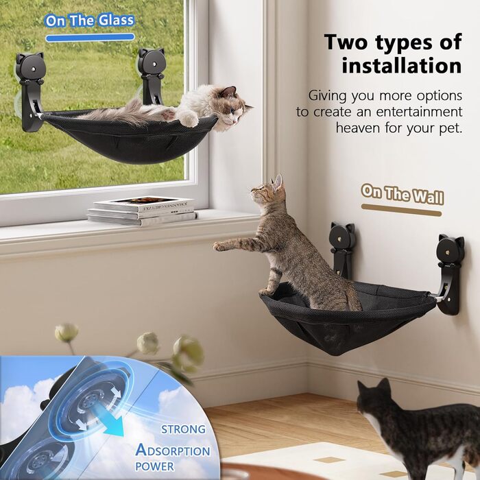 Cat Window Perch, Foldable & Stable Cat Beds - Breathable Cat Window Hammock for Monitoring, Sunbathing, and Climbing - Holds up to 18kg Maximum