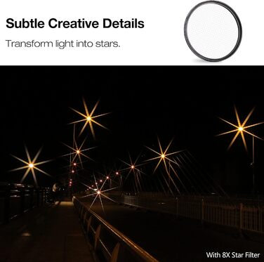 8-пелюстковий зірковий фільтр Walking Way 82 мм - зірковий ефект, оптичне скло, регульований, для фото та відео