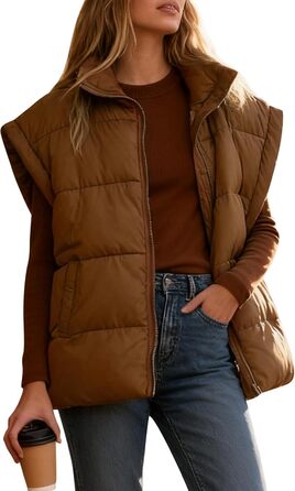 Легка степкова жилетка Daen Weste з коміром-стійкою, без рукавів, для осені/зими/міжсезоння, для активного відпочинку, S-XXL (Коричневий, L)