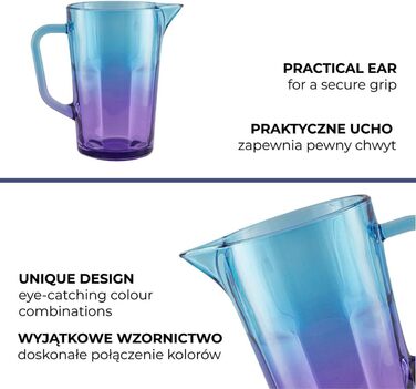 TREND FOR HOME Water Carafe Glass 1 Liter with Comfortable Handle Colorful Water Pitcher 19 cm Glass Jug Blue Purple Glass Pitcher Water Carafe Glass Carafe Pitcher Glass Jug 1l Colorful | Gigi Dreamy Sunset