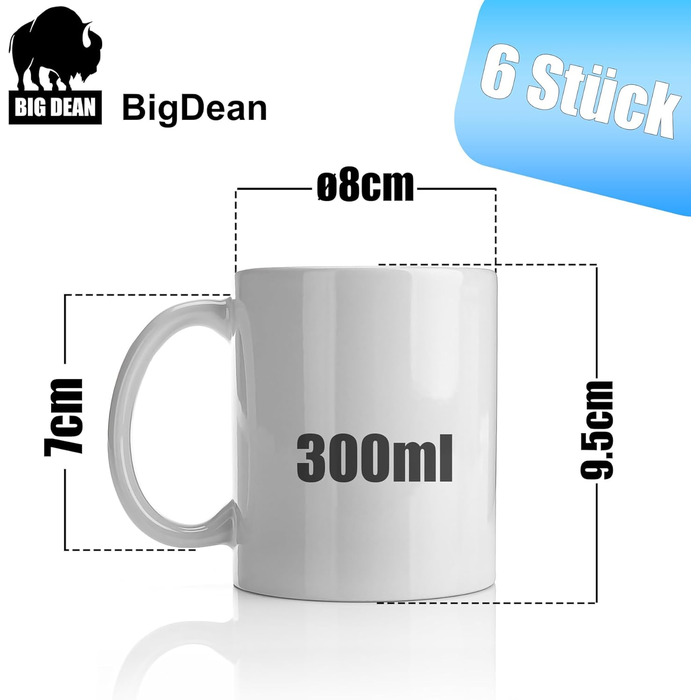 Великий білий келих для кави BigDean 300 мл, порцеляновий, для розпису, міцний, для глінтвейну, набір 6 шт.