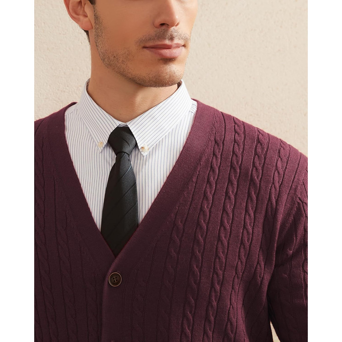 Чоловічий кардиган Kallspin з вовняної суміші, в'язаний з косами, з ґудзиками та кишенями, XL, Бордовий