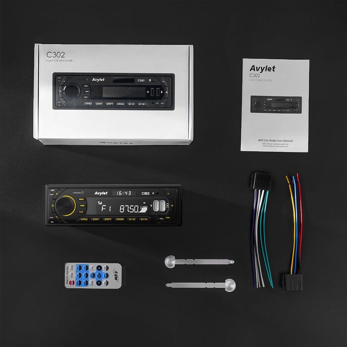Автомобільна магнітола Bluetooth 5.0, FM/AM, 7 кольорів підсвічування, 1 DIN, стерео з 2 USB, AUX, MP3, підтримка iOS та Android, збереження 30 радіостанцій