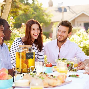 Скляний диспенсер для напоїв 7.6L зі стійкою, з нержавіючою сталею та бамбуковим кришками, для вечірок та свят