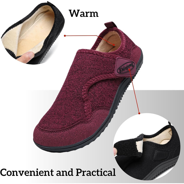 SMajong Теплі домашні тапочки для чоловіків та жінок. Зручні, неслизькі, легкі, з повним закриттям, з фетру. Для дому та вулиці. Розміри 36-46. Колір: червоний.