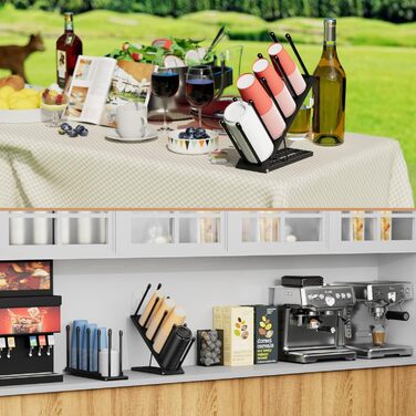 Ovicar Cup and Lid Holder – Adjustable Coffee Cup Holder, Organizer, 4 Compartments, Disposable Cup Dispenser with Coffee Capsule Straws, Storage Basket for Coffee Station, Bar, Countertop