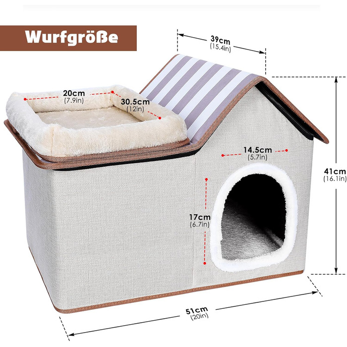 Cat House, Outdoor Cat Cave, Warm Dog Cave, Detachable Dog House with Washable Cushion and Platform, Outdoor Cat Cave, Cat House Cave for Small and Medium Pets (Cat House for Outdoors)