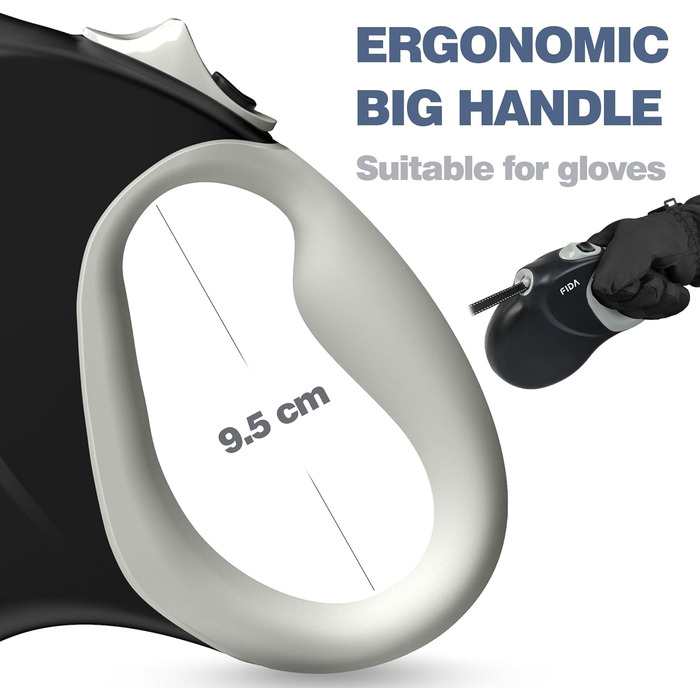 Рулетка для собак Fida 8м, чорна, до 50кг, 2025