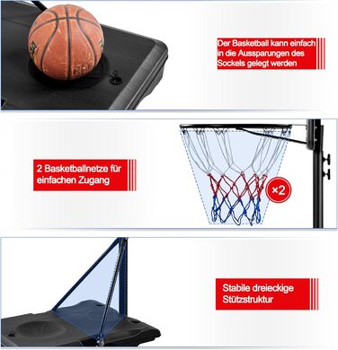 Yaheetech Adjustable Height Basketball Stand with Wheels - Portable Basketball System with Fillable Base - Indoor/Outdoor Basketball Hoop, 264cm