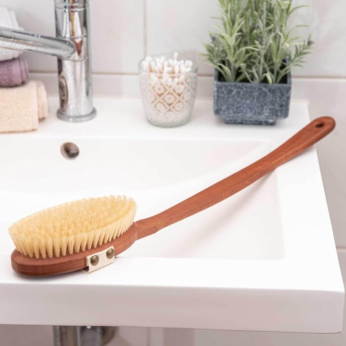 SIDCO Back Brush Pearwood Massage Brush Wood with Removable Handle Natural
