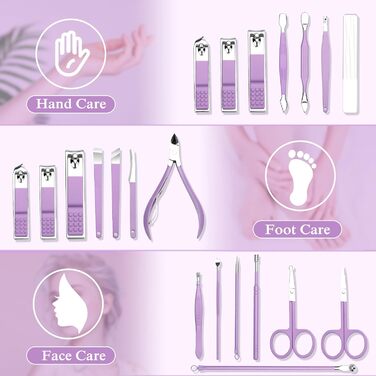 Набір для манікюру та педикюру професійний 18 предметів з кейсом (фіолетовий)