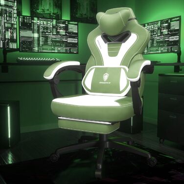 Dowinx Gaming Chair Fabric with Footrest, Large and High Gaming Chair for Heavy People, Computer/PC Gamer Chair for Adults with Massage (Green) Fabric Green