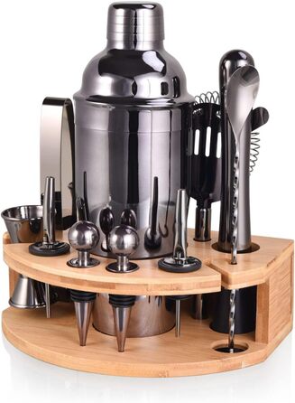 Набір шейкер для коктейлів Esmula 750 мл, 12 предметів, нержавіюча сталь, барменський набір, подарунок для чоловіків/жінок, стильний барний аксесуар з рецептами коктейлів (сірий)