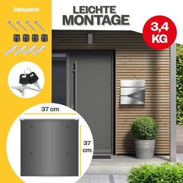 Поштовий ящик KESSER з газетницею, нержавіюча сталь, сріблясто-антрацитовий, з 2 ключами, настінний, з м'яким закриттям кришки, з кріпленням