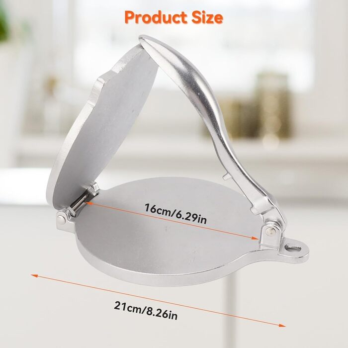 Пресс для тортилій Cyrank, ручний ротатор для роти, прес для тако, квесаділи, з алюмінієвого сплаву (16 см, срібний)