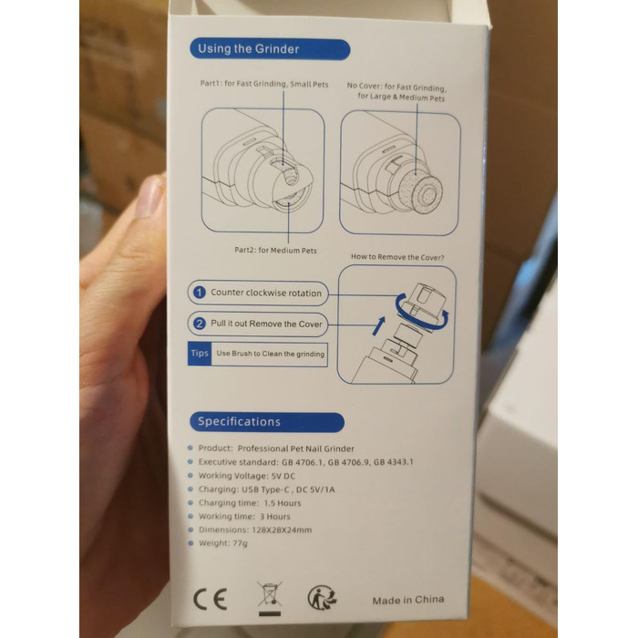 Електричний точило для кігтів собак та котів 3-в-1 з USB-зарядкою, 8000 об/хв, тихе та безпечне, точне шліфування, ергономічне, для малих, середніх та великих тварин