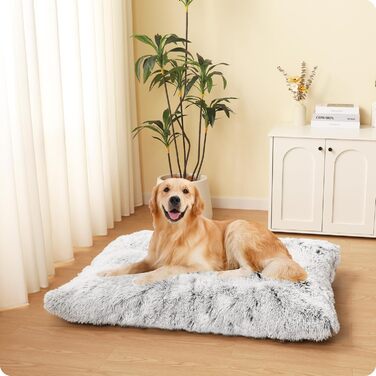 Dog bed, Fluffy dog mats, Longer plush dog cushions, Washable, non-slip bottom, 110 cm for medium and large dogs, light grey