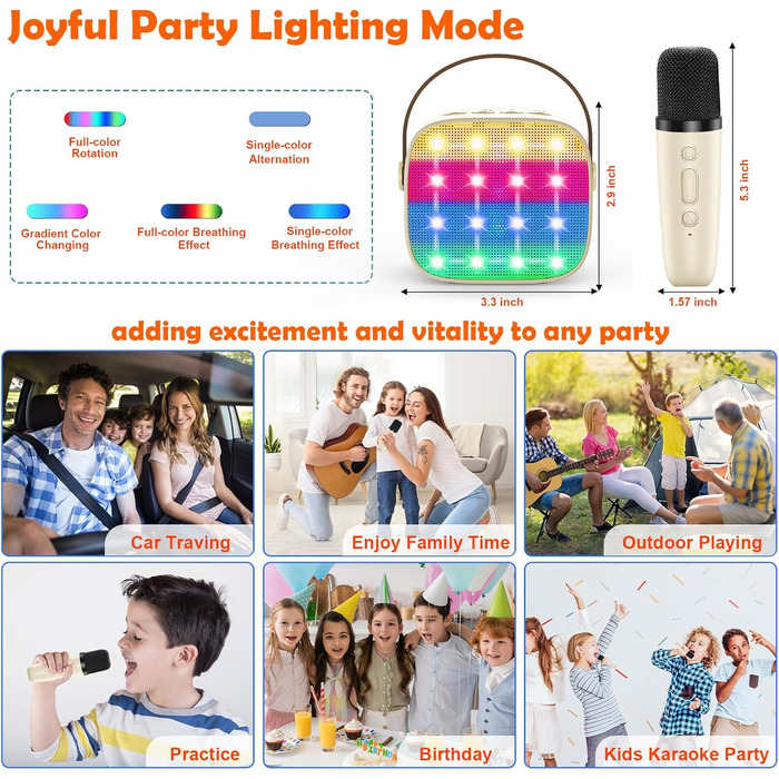 Дитяча караоке-машина з 2 мікрофонами, Bluetooth, світлові ефекти, для дітей 3-12 років