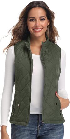 Жіноча легка куртка Longking з блискавкою, без рукавів, топ, кофта, для активного відпочинку (L, хакі)