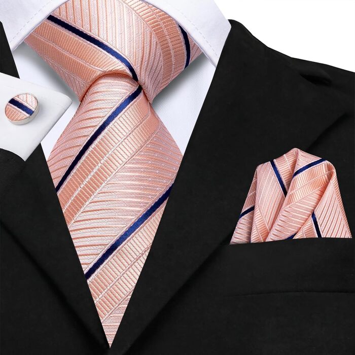 Краватка чоловіча Dubulle з квітковим візерунком Paisley, шовкова краватка, в смужку, комплект з нагрудною хустинкою для весілля та бізнесу (B Рожевий)