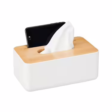 Relaxdays White Towel Box with Bamboo Lid
