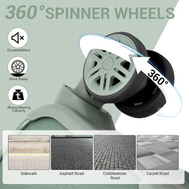 Чемодан Miss Lulu Handgepäck, 59.5 x 36.5 x 25 см, зелений, 32 л, з відділенням для мокрого одягу, на 4 колесах, для подорожей та бізнесу