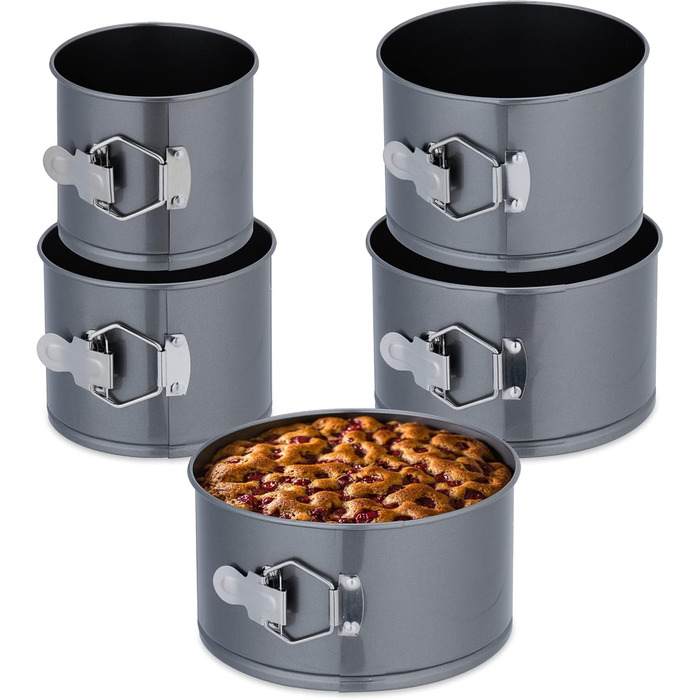 Набір форм для випічки Relaxdays, 5 шт., діаметр 12-20 см, сталь, антипригарне покриття, круглі, антрацит