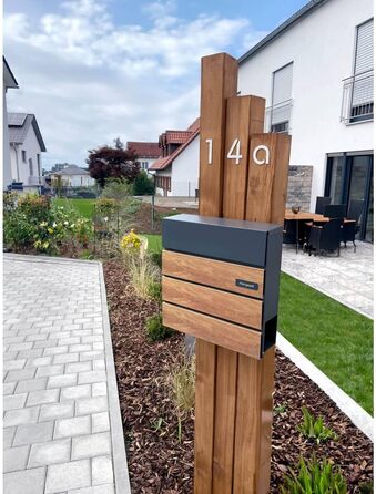 Поштовий ящик Metzler Anton антрацит з дерев'яною текстурою, настінний, з відділенням для газет та гравіюванням імені