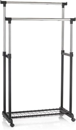IDIMEX Wardrobe Trolley Grosso Clothes Rack Rolling Wardrobe Clothes Rack, with Shoe Storage, 2 Clothes Rails, Height Adjustable, Chrome-Plated Metal Pipe, in White (Black)