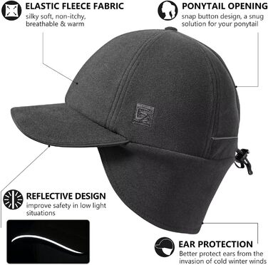 Шапка з флісу GADIEMKENSD для жінок з козирком, світловідбиваюча зимова шапка (55-58, Темно-сірий)