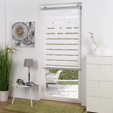 Sol Royal Cassette Double Roller Blind SolDecor DK9 Duo Roller Blind Clamp-on System Premium Vario Roller Blind with Clamp Carrier and Extra Wide Stripes - White (W90 x H160 cm)