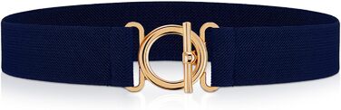 Жіночий еластичний ремінь Amaxiu з золотистою пряжкою, вузький для джинсів, штанів, суконь (темно-синій)