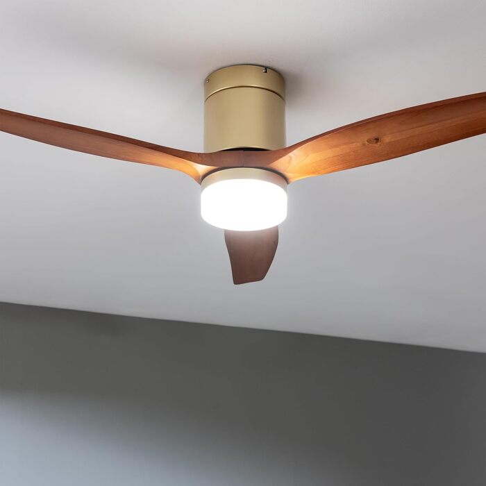 Вентилятор стельовий Cecotec EnergySilence Aero 5600 Classic Gold & DarkWood з підсвіткою та пультом ДК, 40 Вт, 3 лопаті, LED, таймер, 6 швидкостей, режим зима/літо